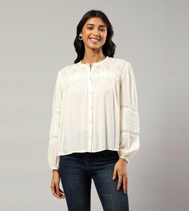 label ritu kumar ecru modal shirt with lace-inserts