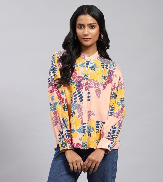 label ritu kumar ecru pink floral printed shirt