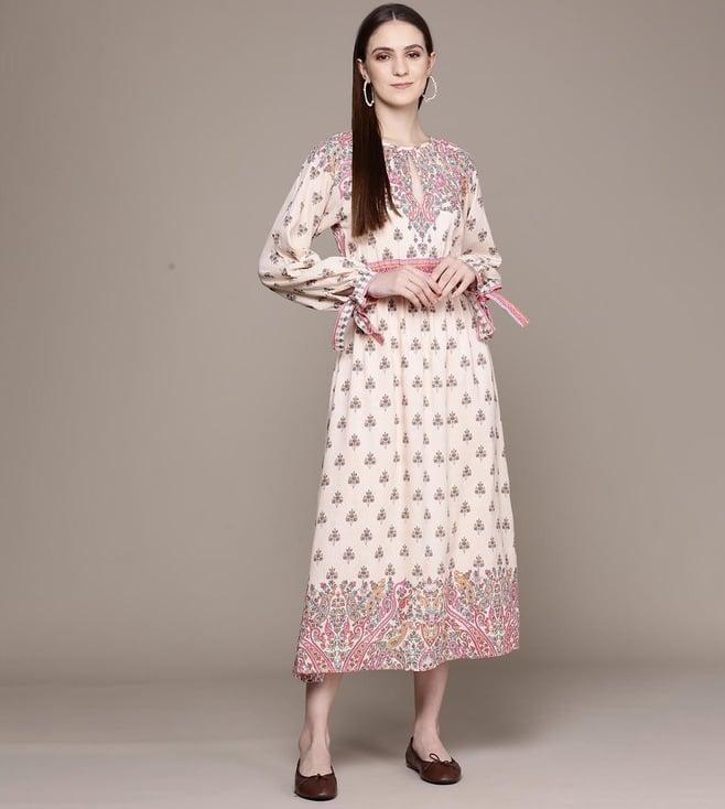 label ritu kumar ecru printed maxi dress