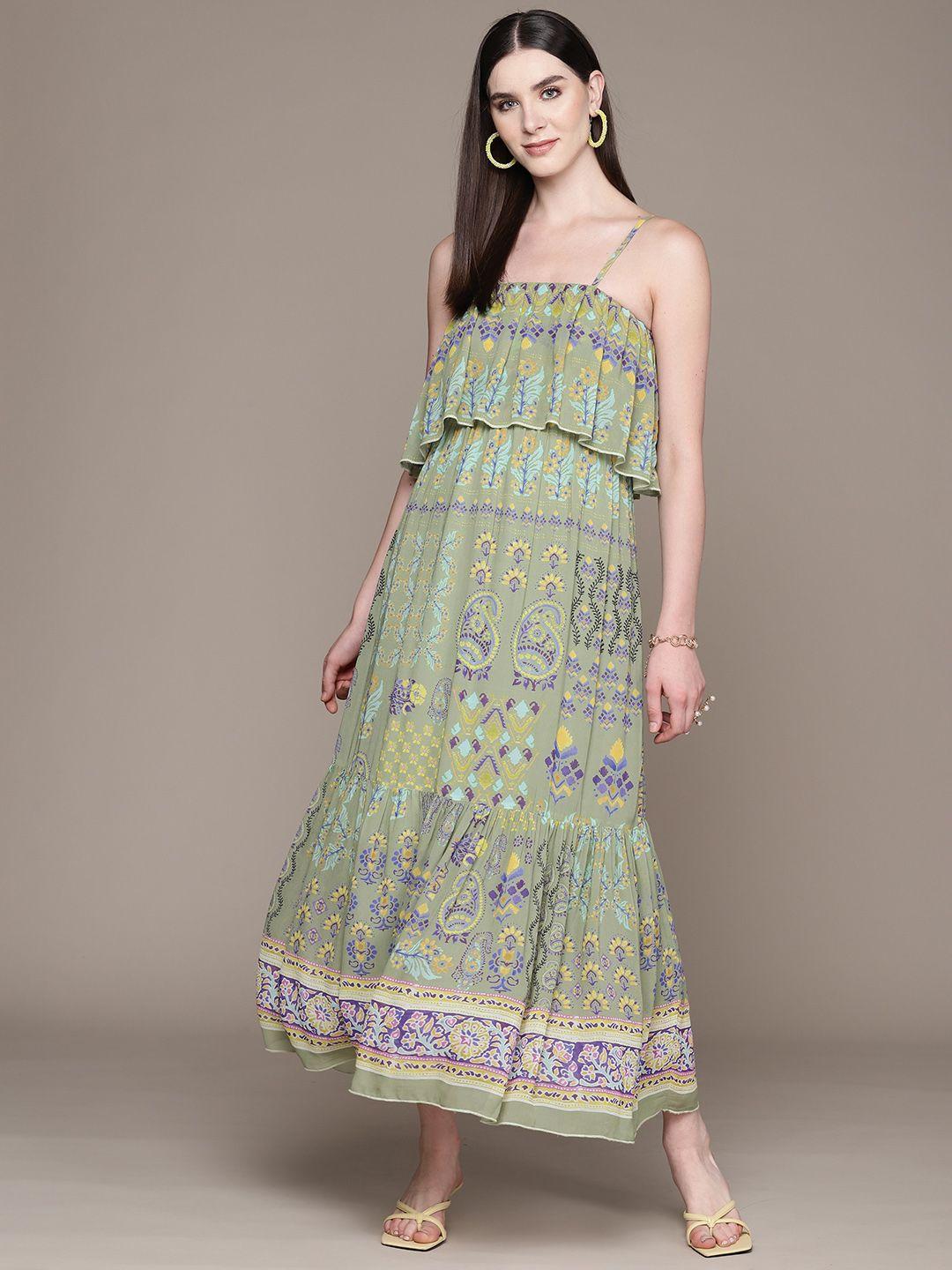 label ritu kumar ethnic motifs print layered georgette maxi dress