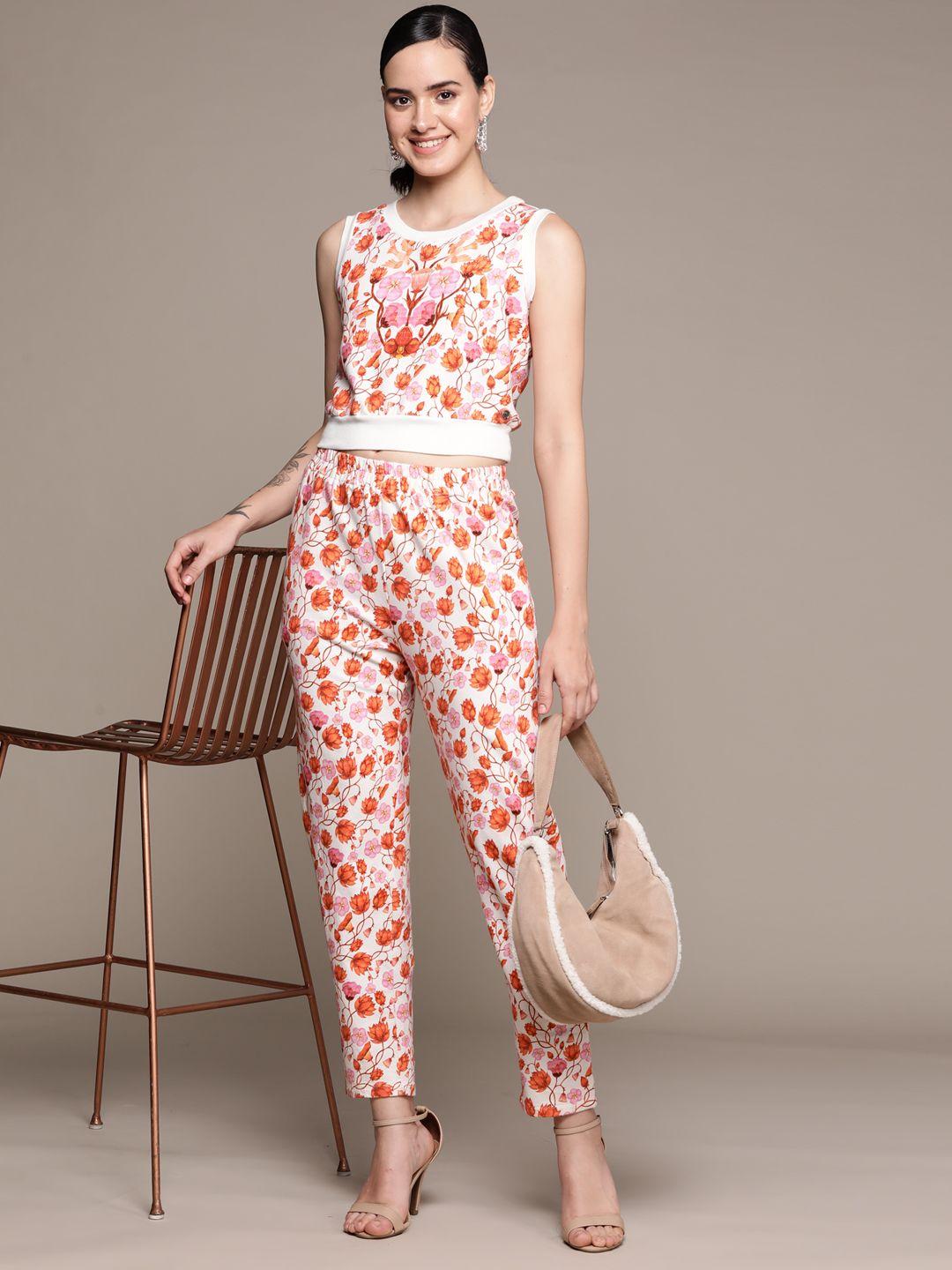 label ritu kumar floral print pure cotton top & trousers co-ords