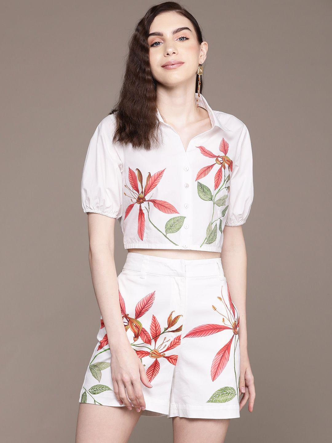 label ritu kumar floral printed pure cotton top with shorts