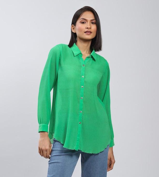 label ritu kumar green pleated shirt