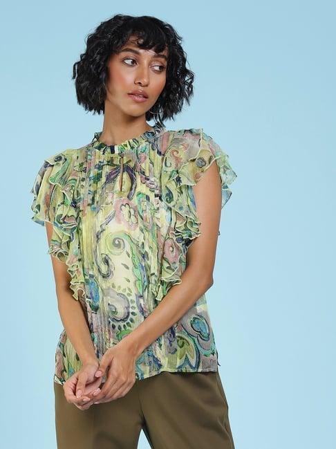 label ritu kumar green printed top with camisole