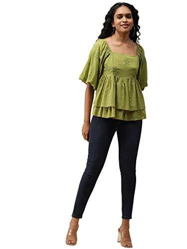 label ritu kumar green solid top