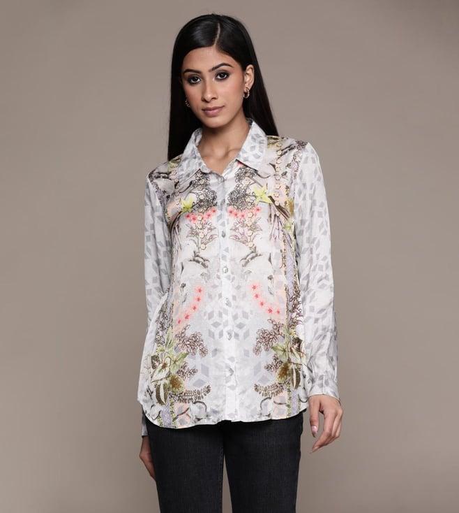 label ritu kumar grey blue printed shirt