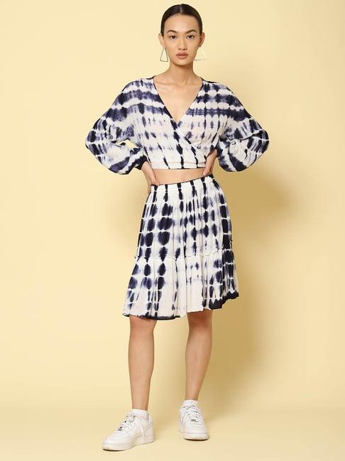 label ritu kumar indigo & white tie - dye crop top with skirt