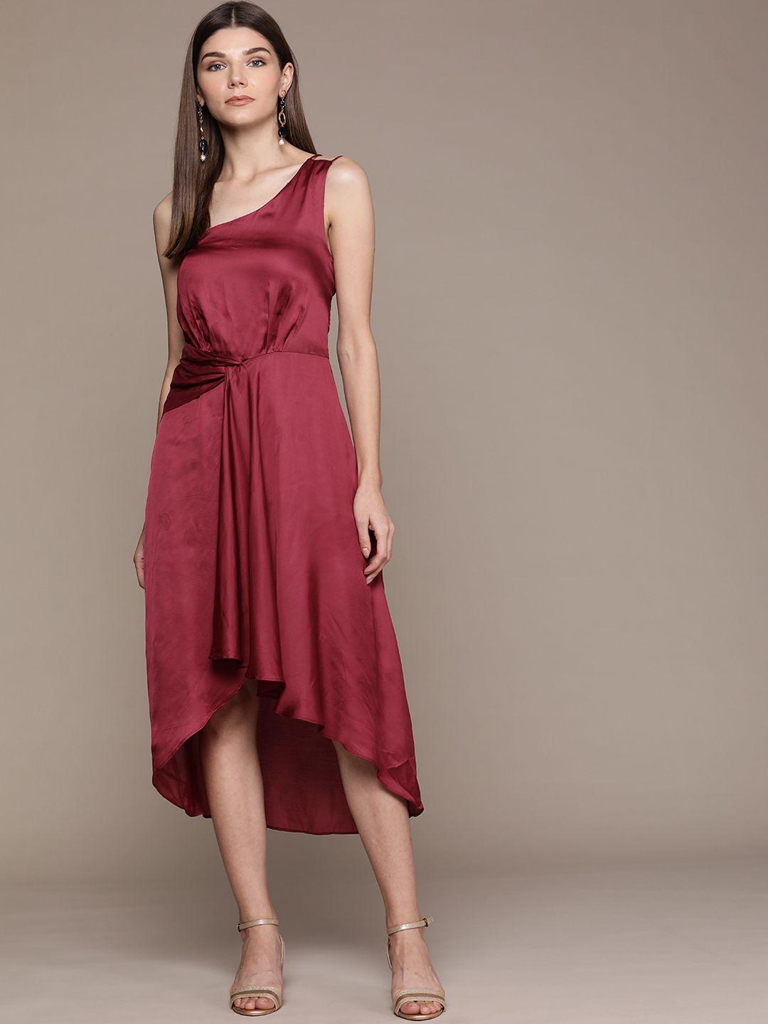 label ritu kumar maroon satin empire dress