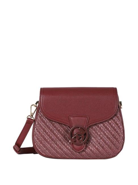 label ritu kumar maroon textured medium sling handbag