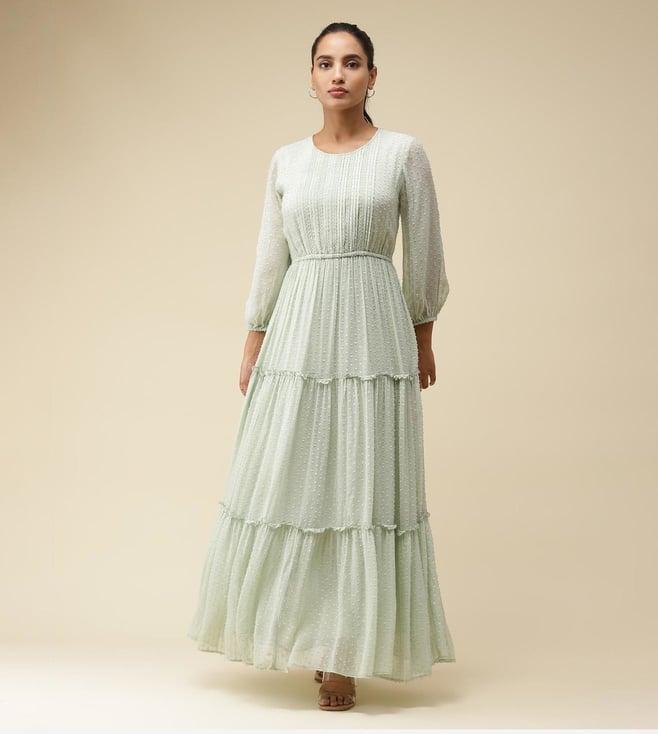 label ritu kumar mint pleated maxi dress