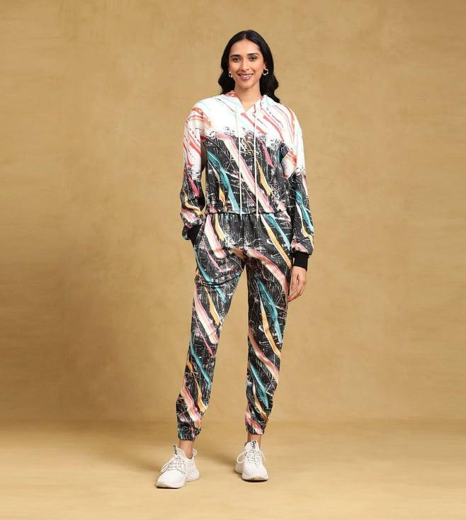 label ritu kumar multi color printed hooded sweatshirt with joggers pant co-ord set