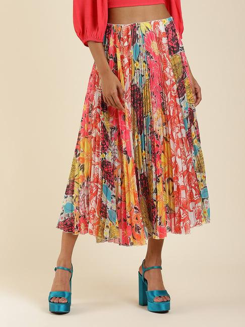 label ritu kumar multicolor printed below knee skirt