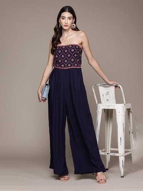 label ritu kumar navy blue embroidered jumpsuit