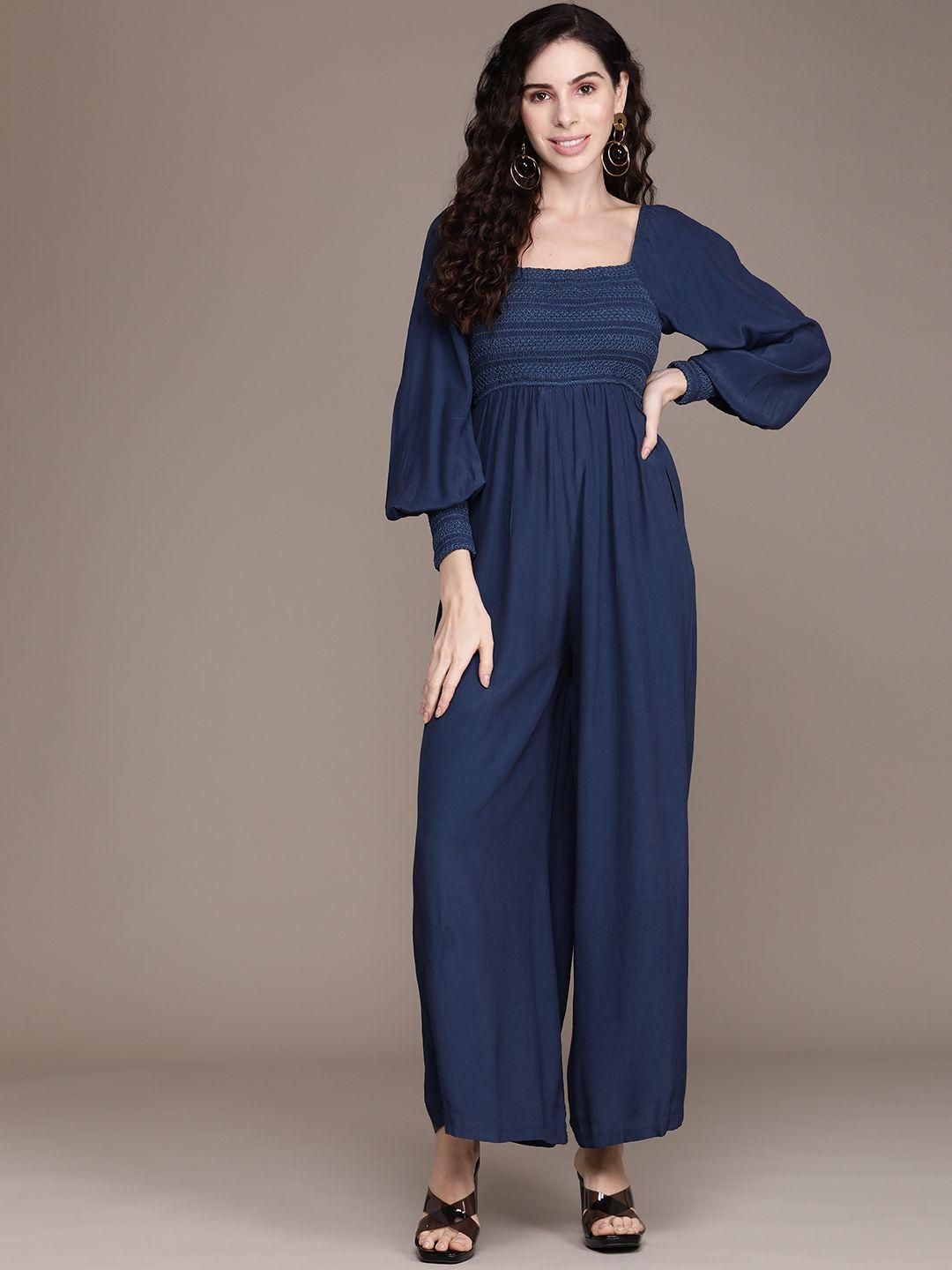 label ritu kumar navy blue solid basic jumpsuit