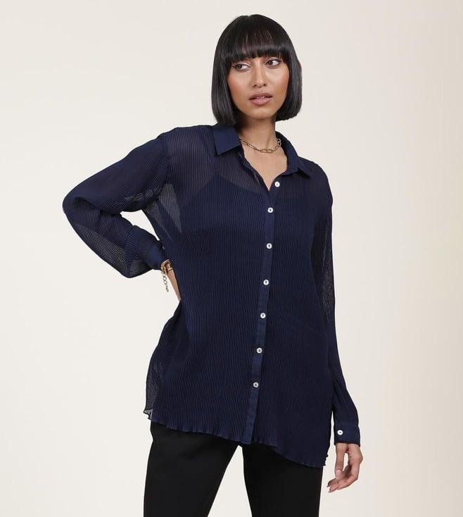 label ritu kumar navy collar neck full sleeves shirt