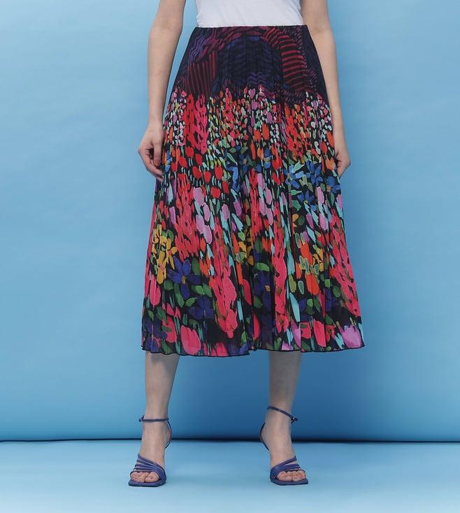 label ritu kumar navy daria abstract print long skirt