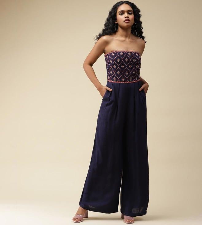 label ritu kumar navy embroidered jumpsuit