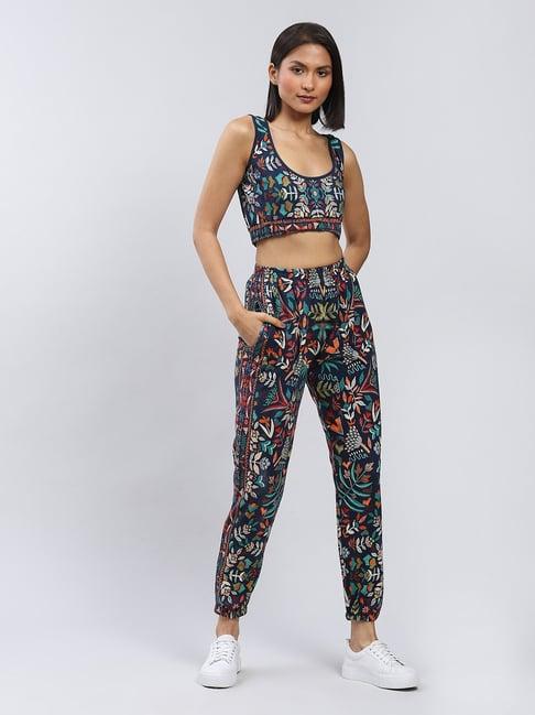 label ritu kumar navy floral crop top with joggers