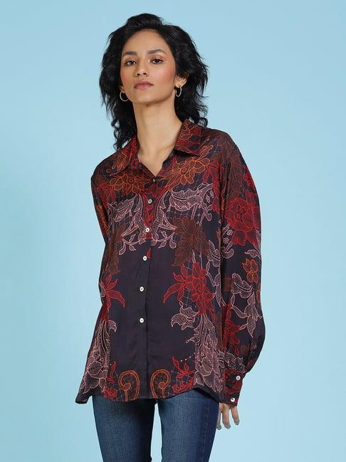 label ritu kumar navy floral print shirt