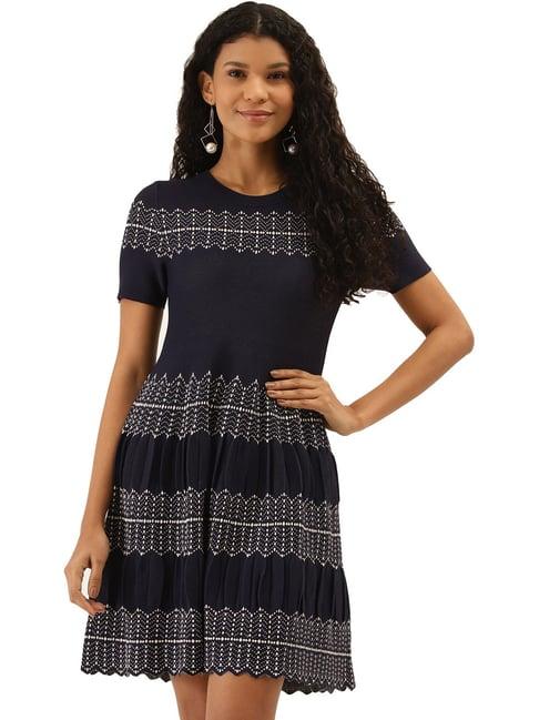 label ritu kumar navy printed a-line dress