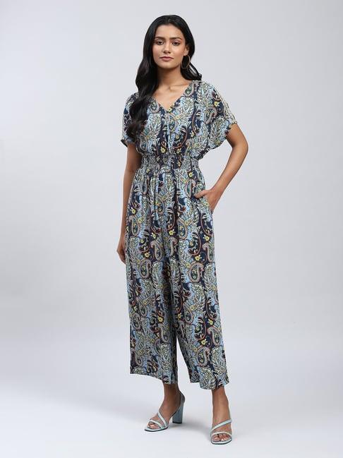 label ritu kumar navy printed jumpsuit