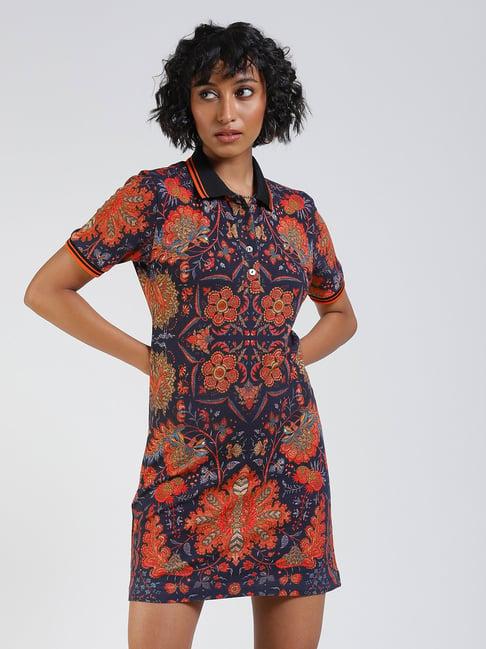 label ritu kumar navy printed mini t-shirt dress