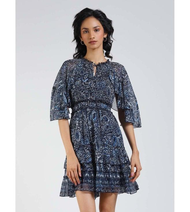 label ritu kumar navy printed short dress