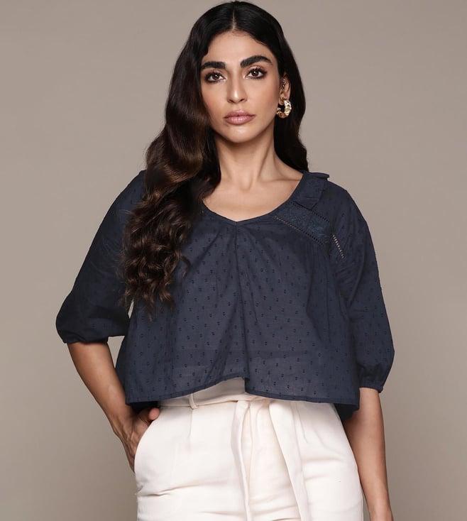 label ritu kumar navy solid top