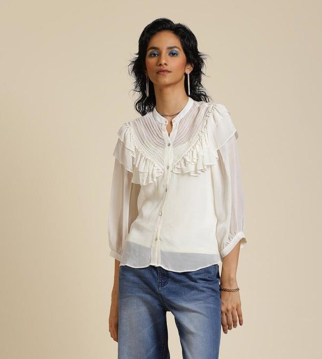 label ritu kumar off white full sleeves ruffled shirt