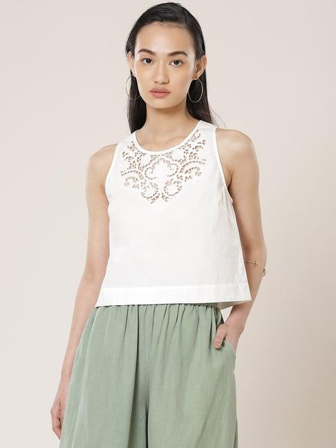 label ritu kumar off white self design crop top