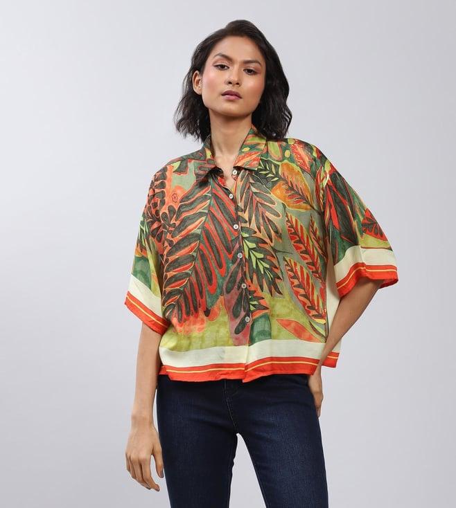 label ritu kumar olive botanical print shirt