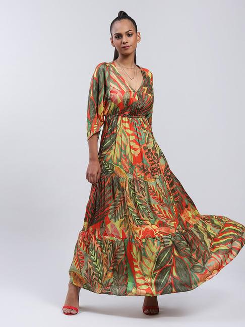 label ritu kumar olive floral maxi dress