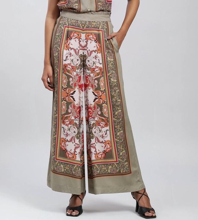 label ritu kumar olive floral print pant