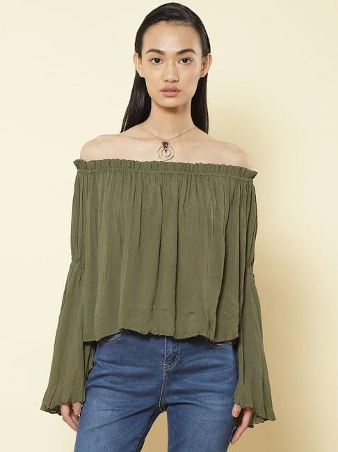 label ritu kumar olive relaxed fit top