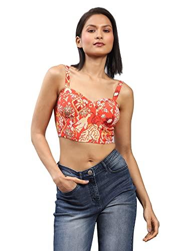 label ritu kumar orange geometric print strappy crop top