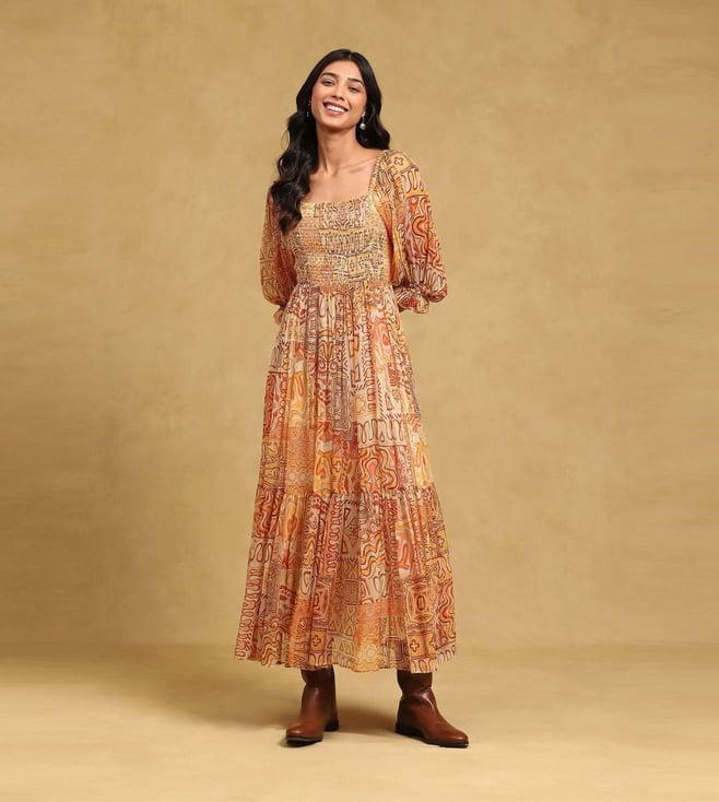 label ritu kumar orange printed maxi dress