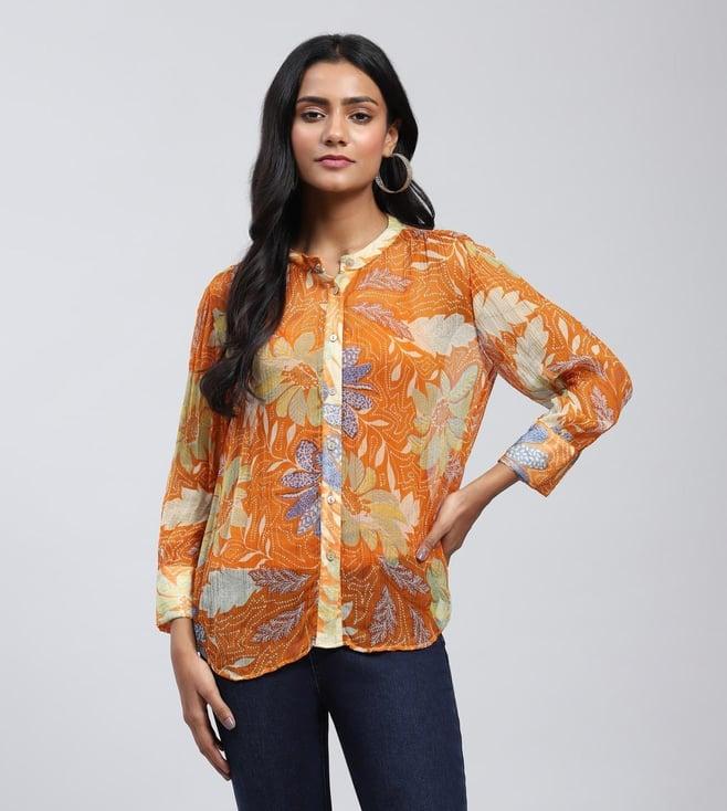 label ritu kumar orange printed shirt with inner