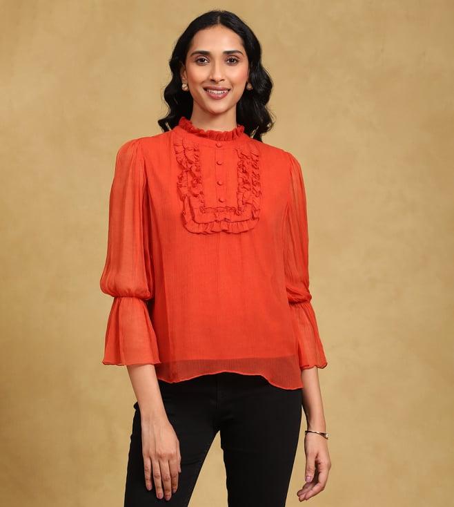 label ritu kumar orange ruffle top