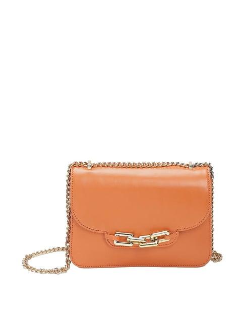 label ritu kumar orange solid medium sling handbag