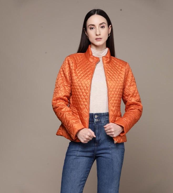 label ritu kumar orange solid puffer jacket