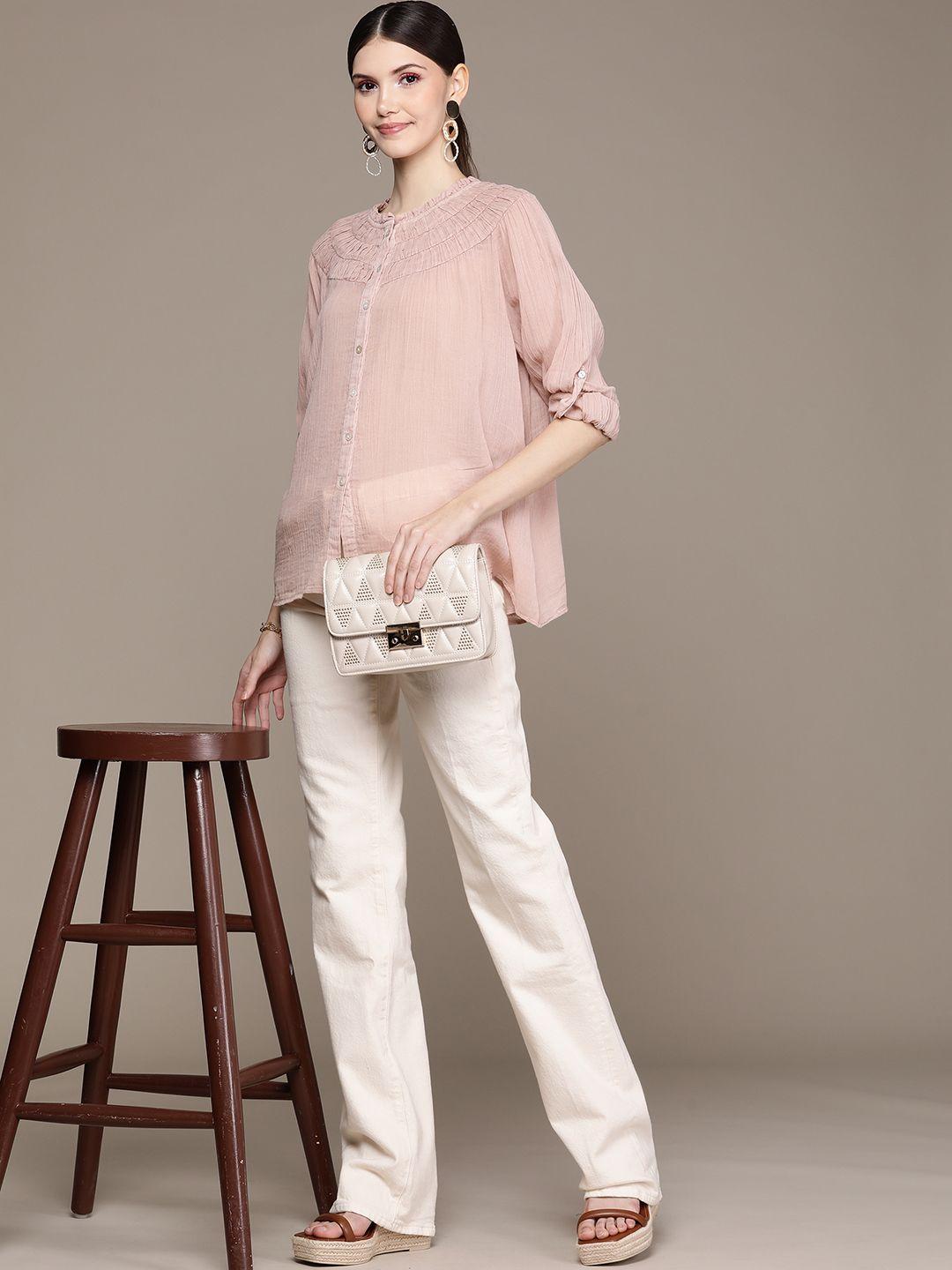 label ritu kumar peach-coloured shirt style top