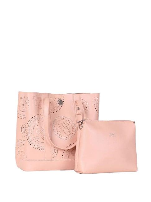 label ritu kumar peach cut work medium tote handbag with pouch