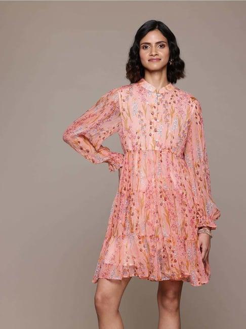 label ritu kumar peach printed a-line dress