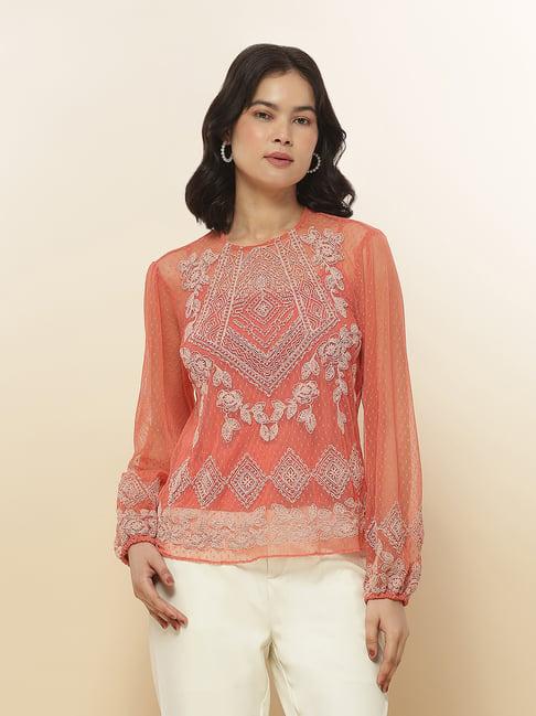 label ritu kumar pink embroidered top