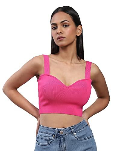 label ritu kumar pink knitted crop top with back-tie