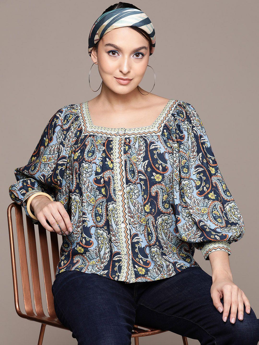 label ritu kumar print puff sleeves ethnic top