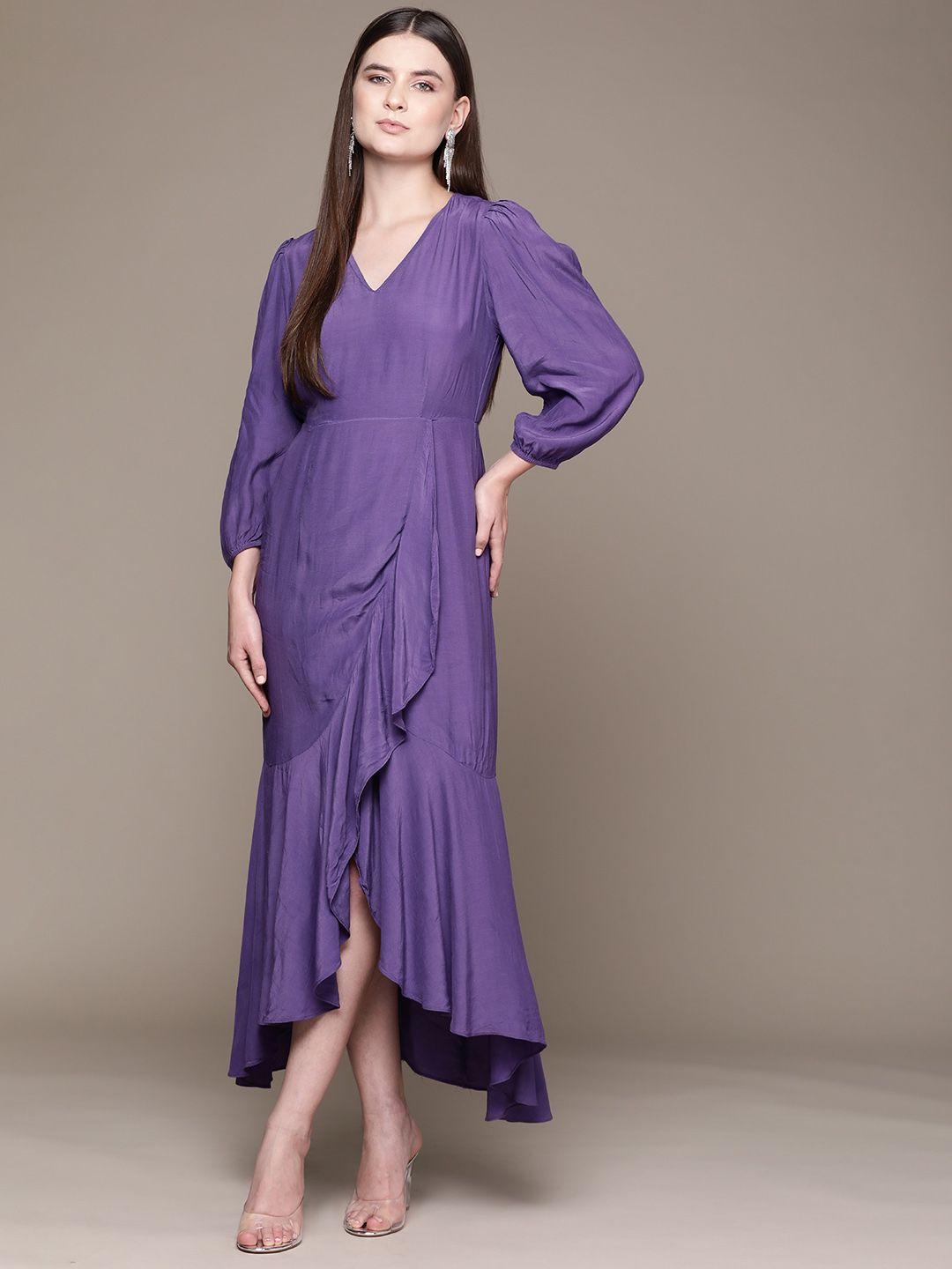 label ritu kumar puff sleeves ruffled crepe a-line maxi dress