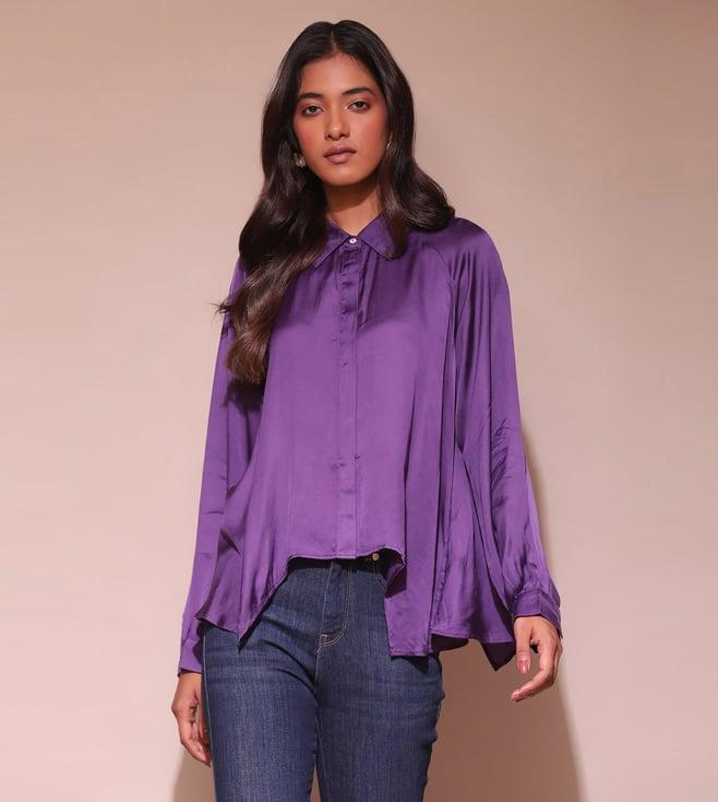 label ritu kumar purple asymmetric satin shirt