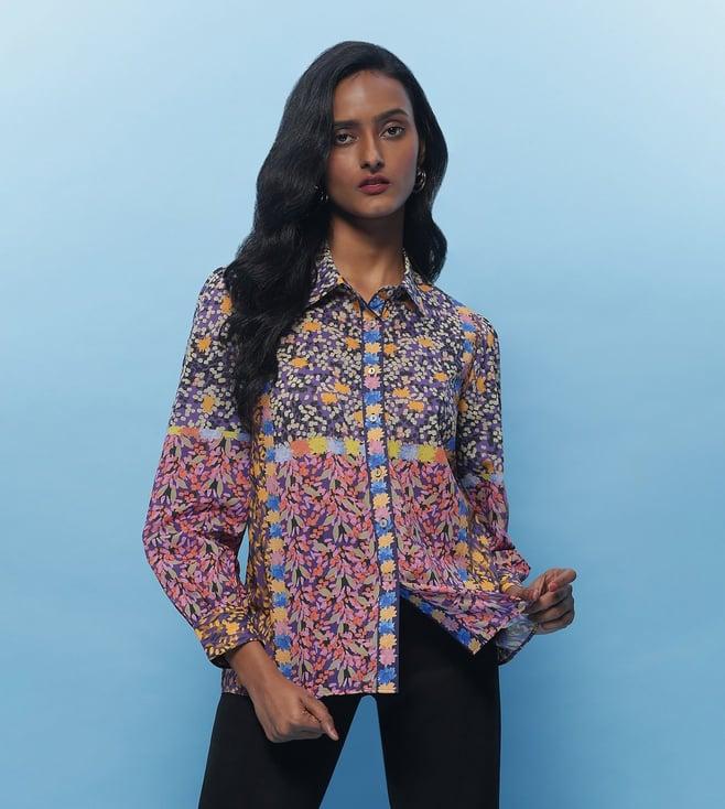 label ritu kumar purple gia botanic print shirt