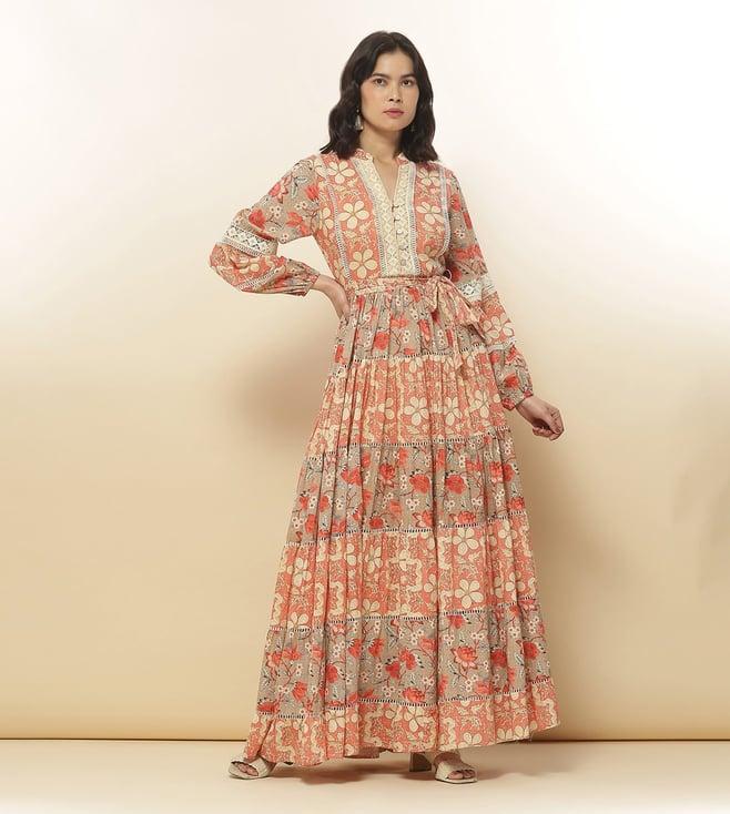 label ritu kumar red chantel botanic print dress